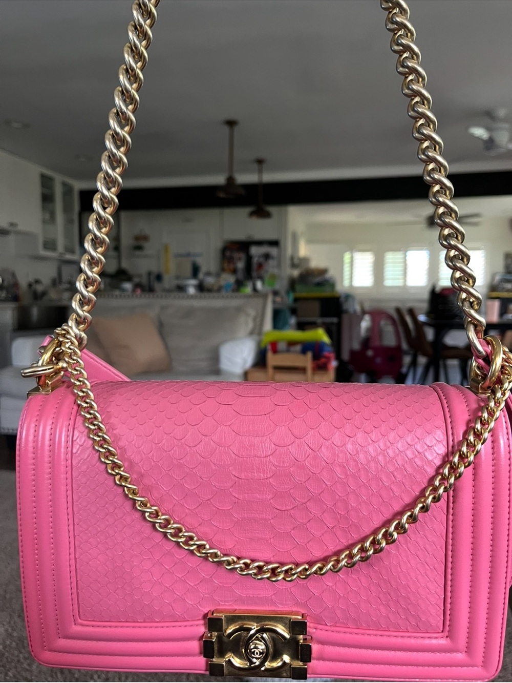 Chanel Pink Python Boy Bag Gold Chain - Picture 2 of 2